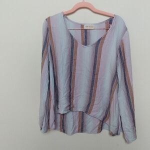 Anthropologie Cloth & Stone Striped Flannel Flare Sleeve Blouse Size Medium